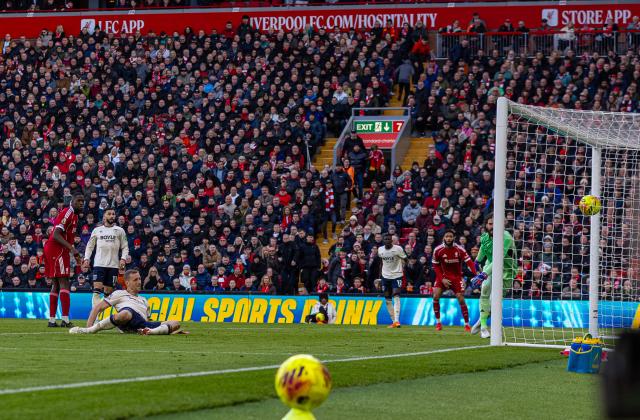 (260301) -- LIVERPOOL, March 1, 2026 (Xinhua) -- West Ham United's Tomas Soucek (3rd L) scores during the English Premier League match between Liverpool and West Ham United in Liverpool, Britain, on Feb. 28, 2026. (Xinhua)
FOR EDITORIAL USE ONLY. NOT FOR SALE FOR MARKETING OR ADVERTISING CAMPAIGNS. NO USE WITH UNAUTHORIZED AUDIO, VIDEO, DATA, FIXTURE LISTS, CLUB/LEAGUE LOGOS OR "LIVE" SERVICES. ONLINE IN-MATCH USE LIMITED TO 45 IMAGES, NO VIDEO EMULATION. NO USE IN BETTING, GAMES OR SINGLE CLUB/LEAGUE/PLAYER PUBLICATIONS.