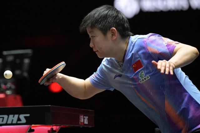 (260301) -- SINGAPORE, March 1, 2026 (Xinhua) -- Sun Yingsha hits a return during the women's singles semifinal between Sun Yingsha of China and Chen Yi of China at the World Table Tennis (WTT) Singapore Smash 2026 in Singapore on March 1, 2026. (Photo by Then Chih Wey/Xinhua)