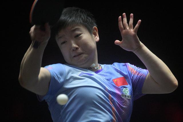 (260301) -- SINGAPORE, March 1, 2026 (Xinhua) -- Sun Yingsha hits a return during the women's singles semifinal between Sun Yingsha of China and Chen Yi of China at the World Table Tennis (WTT) Singapore Smash 2026 in Singapore on March 1, 2026. (Photo by Then Chih Wey/Xinhua)