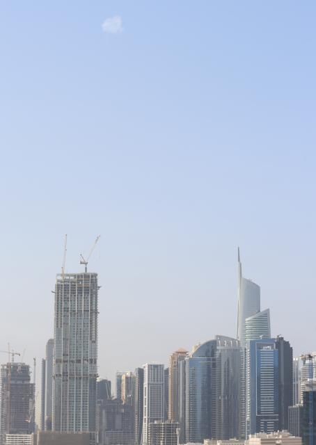 (260301) -- DUBAI, March 1, 2026 (Xinhua) -- This photo taken on March 1, 2026 shows a view of the sky over Dubai, the United Arab Emirates (UAE). The UAE Ministry of Defense said on Saturday that its air defense systems had intercepted and destroyed a new wave of Iranian missiles and drones launched towards the country. (Xinhua/Wen Xinnian)