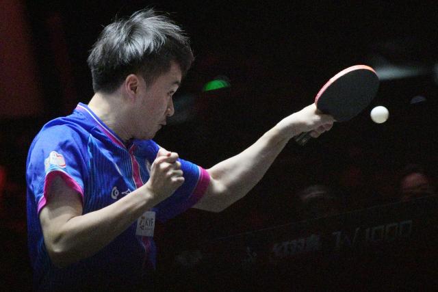 (260301) -- SINGAPORE, March 1, 2026 (Xinhua) -- Lin Yun-Ju of Chinese Taipei hits a return during the men's singles semifinal between Lin Yun-Ju of Chinese Taipei and Truls Moregard of Sweden at the World Table Tennis (WTT) Singapore Smash 2026 in Singapore on March 1, 2026. (Photo by Then Chih Wey/Xinhua)