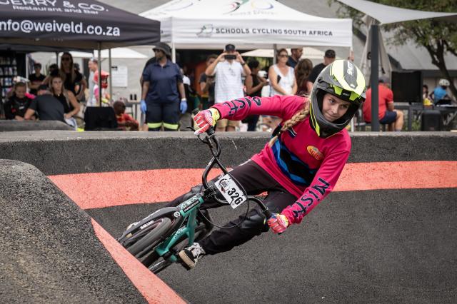 (260301) -- PRETORIA, March 1, 2026 (Xinhua) -- Pringle Jade of South Africa competes during the BMX Gauteng Cup in Pretoria, South Africa, Feb. 28, 2026. (Photo by Shiraaz Mohamed/Xinhua)