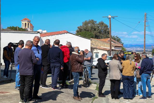 (260302) -- NICOSIA, March 2, 2026 (Xinhua) -- Local residents gather at an open space in Akrotiri, Cyprus, on March 2, 2026. The British air base at Akrotiri on the southern coast of Cyprus was hit by a drone early Monday, base authorities and the Cypriot government said. (Photo by George Christophorou/Xinhua)