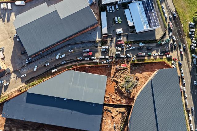 (260302) -- JOHANNESBURG, March 2, 2026 (Xinhua) -- An aerial drone photo taken on March 2, 2026 shows a collapsed building in Johannesburg, South Africa. At least six people were killed and several others remained trapped after a building collapsed on Monday in a southern suburb of Johannesburg, South Africa, local authorities said. (Photo by Shiraaz Mohamed/Xinhua)