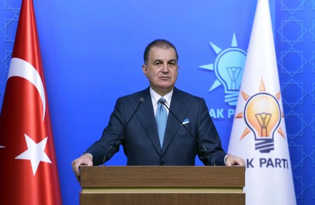 (260302) -- ANKARA, March 2, 2026 (Xinhua) -- Omer Celik, spokesperson of Türkiye's ruling Justice and Development Party, speaks during a press conference in Ankara, Türkiye, on March 2, 2026. Türkiye's ruling Justice and Development Party on Monday denounced recent strikes by the United States and Israel against Iran, calling them a violation of international law. (Mustafa Kaya/Handout via Xinhua)