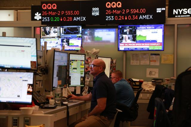 (260302) -- NEW YORK, March 2, 2026 (Xinhua) -- Traders work on the floor of the New York Stock Exchange in New York, the United States, on March 2, 2026. U.S. stocks ended mixed on Monday as investors weighed escalating tensions in the Middle East and their potential impact on global oil supplies.
   The Dow Jones Industrial Average fell 0.15 percent to 48,904.78. The S&P 500 added 0.04 percent to 6,881.62. The Nasdaq Composite Index increased 0.36 percent to 22,748.86. (Xinhua/Liu Yanan)