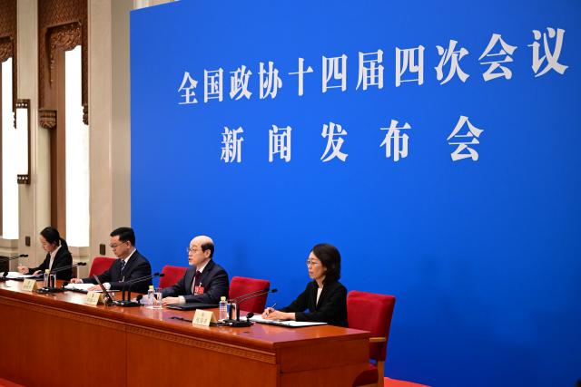 (260303) -- BEIJING, March 3, 2026 (Xinhua) -- Liu Jieyi, spokesperson for the fourth session of the 14th Chinese People's Political Consultative Conference (CPPCC) National Committee, attends a press conference at the Great Hall of the People in Beijing, capital of China, March 3, 2026. The CPPCC National Committee, China's top political advisory body, held a press conference on Tuesday, one day before its annual session. (Xinhua/Chen Yehua)
