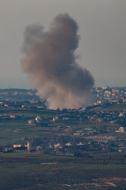 (260303) -- KIRYAT SHMONA, March 3, 2026 (Xinhua) -- Smoke rises from an explosion following Israeli bombardment on southern Lebanon, as seen from northern Israeli border, March 2, 2026. Israeli troops are "operating in southern Lebanon" on Tuesday as Israel continued its strikes against Lebanon's Iran-aligned group Hezbollah, according to an Israeli military statement.
   The Lebanese Health Ministry reported that at least 52 people were killed in the Israeli attacks against Hezbollah. No casualties caused by the Hezbollah firing were reported in Israel. (JINI via Xinhua)
