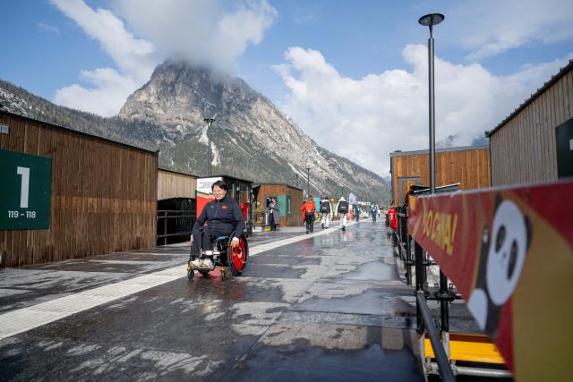 (260303) -- CORTINA D'AMPEZZO, March 3, 2026 (Xinhua) -- Wang Meng of China is seen at the Paralympic Village of the Milan-Cortina 2026 Paralympic Winter Games in Cortina d'Ampezzo, Italy, March 3, 2026. (Xinhua/Lian Zhen)