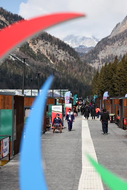 (260303) -- CORTINA D'AMPEZZO, March 3, 2026 (Xinhua) -- Photo taken on March 3, 2026 shows a general view at the Paralympic Village of the Milan-Cortina 2026 Paralympic Winter Games in Cortina d'Ampezzo, Italy. (Xinhua/Wang Kaiyan)