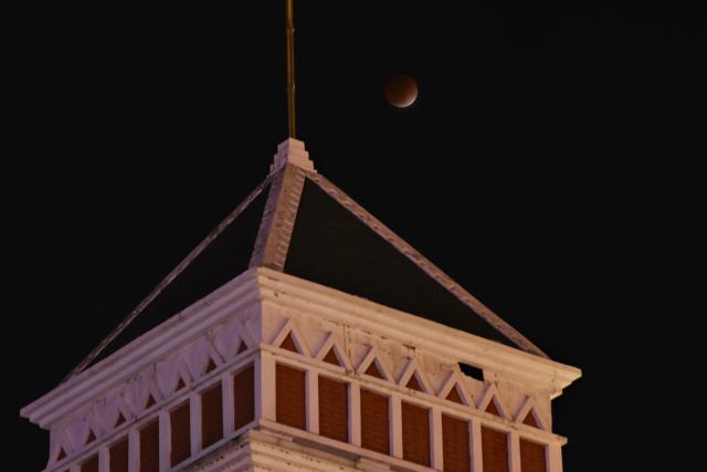 (260303) -- BEIJING, March 3, 2026 (Xinhua) -- The moon is seen during a total lunar eclipse over Tongjiang City, northeast China's Heilongjiang Province, March 3, 2026. Tuesday marked the Lantern Festival, which falls on the 15th day of the first month of the Chinese lunar calendar. This year's festival coincided with a total lunar eclipse. (Photo by Liu Wanping/Xinhua)
