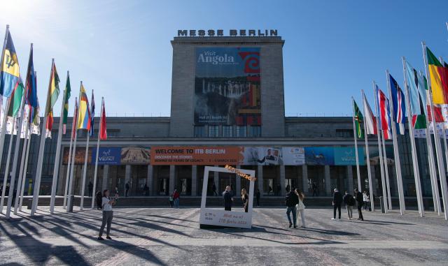 (260303) -- BERLIN, March 3, 2026 (Xinhua) -- Photo taken on March 3, 2026 shows an exterior view of the venue for the ITB Berlin travel trade show in Berlin, Germany. This year's ITB Berlin travel trade show kicked off here on Tuesday and will last until March 5. First held in 1966, the event celebrates its 60th anniversary this year. (Xinhua/Zhang Haofu)