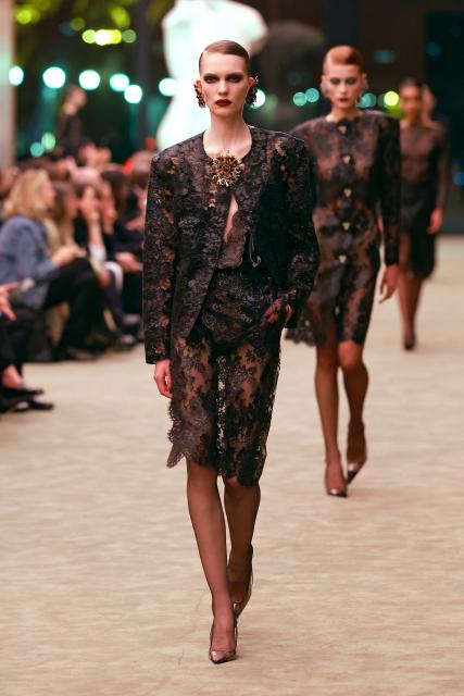 (260304) -- PARIS, March 4, 2026 (Xinhua) -- A model presents a creation from the ready-to-wear Fall/Winter 2026-2027 collections by Saint Laurent during the Paris Fashion Week in Paris, France, on March 3, 2026. (MeetEurope/Handout via Xinhua)