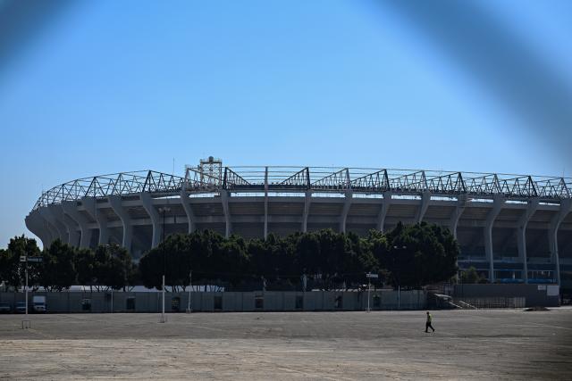 (260304) -- MEXICO CITY, March 4, 2026 (Xinhua) -- This photo shows the exterior of the Azteca Stadium under renovation in Mexico City, Mexico, March 3, 2026. The expanded 48-team World Cup, to be co-hosted by the United States, Canada, and Mexico, will run from June 11 to July 19, 2026. Mexico City's iconic Azteca Stadium, which staged the 1970 and 1986 World Cup finals, will host the opener and four other matches in the next edition of football's showpiece tournament. (Xinhua/Li Muzi)