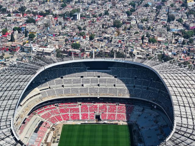 (260304) -- MEXICO CITY, March 4, 2026 (Xinhua) -- This drone photo shows the Azteca Stadium in Mexico City, Mexico, March 3, 2026. The expanded 48-team World Cup, to be co-hosted by the United States, Canada, and Mexico, will run from June 11 to July 19, 2026. Mexico City's iconic Azteca Stadium, which staged the 1970 and 1986 World Cup finals, will host the opener and four other matches in the next edition of football's showpiece tournament. (Xinhua/Li Muzi)