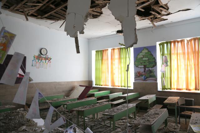 (260304) -- TEHRAN, March 4, 2026 (Xinhua) -- This photo taken on March 3, 2026 shows the debris inside a classroom of Shahid Mahallati School in Tehran, Iran.
  The school was damaged in the ongoing joint military campaign by the United States and Israel. (Xinhua/Shadati)