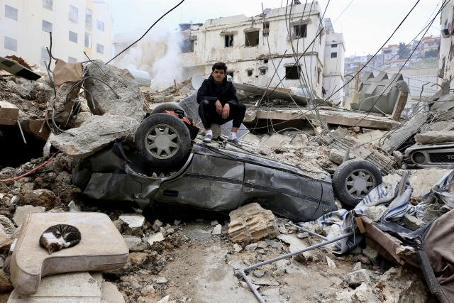 (260304) -- SIDON, March 4, 2026 (Xinhua) -- A Lebanese man is pictured near buildings destroyed by an Israeli airstrike in Haret Saida, southern Lebanon, on March 4, 2026. (Photo by Ali Hashisho/Xinhua)