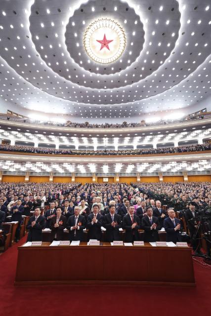 (260305) -- BEIJING, March 5, 2026 (Xinhua) -- The opening meeting of the fourth session of the 14th National People's Congress (NPC) is held at the Great Hall of the People in Beijing, capital of China, March 5, 2026. (Xinhua/Ding Haitao)