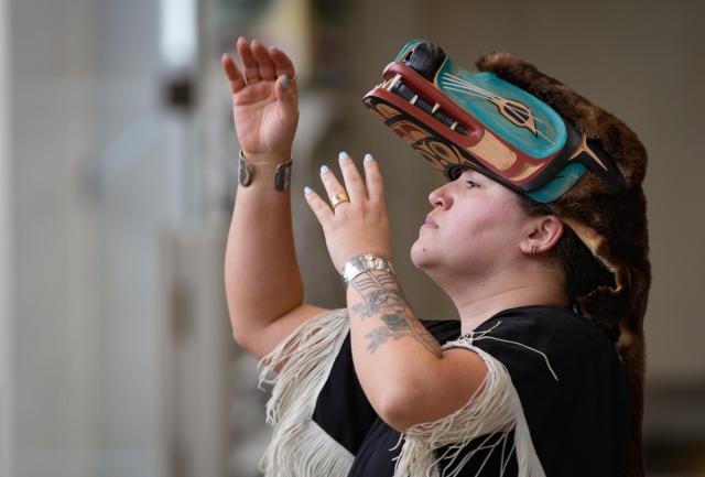 (260305) -- VANCOUVER, March 5, 2026 (Xinhua) -- An indigenous dancer performs during the 19th Annual Coastal Dance Festival at the Museum of Anthropology in Vancouver, British Columbia, Canada, March 4, 2026. The six-day festival will run until March 8. (Photo by Liang Sen/Xinhua)