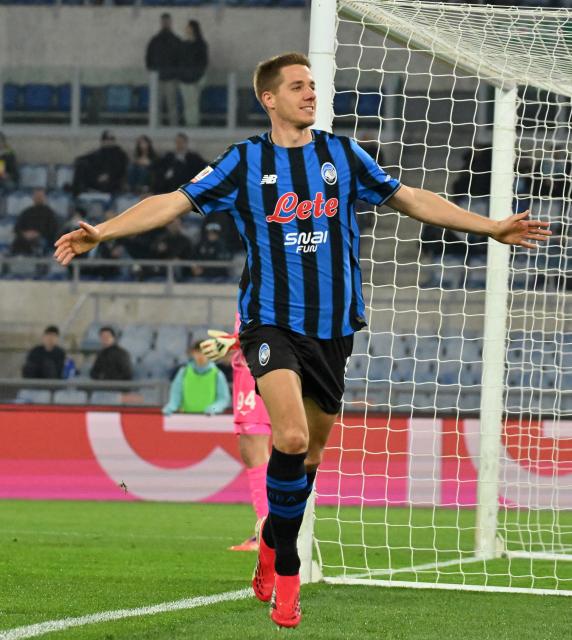 (260305) -- ROME, March 5, 2026 (Xinhua) -- Atalanta's Mario Pasalic celebrates his score during the Italian Cup semifinal 1st leg match between Lazio and Atalanta in Rome, Italy, March 4, 2026. (Photo by Alberto Lingria/Xinhua)