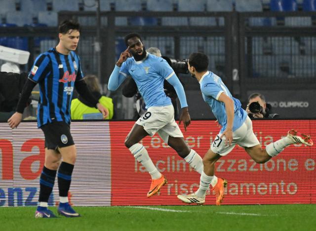 (260305) -- ROME, March 5, 2026 (Xinhua) -- Lazio's Boulaye Dia (C) celebrates his goal during the Italian Cup semifinal 1st leg match between Lazio and Atalanta in Rome, Italy, March 4, 2026. (Photo by Alberto Lingria/Xinhua)