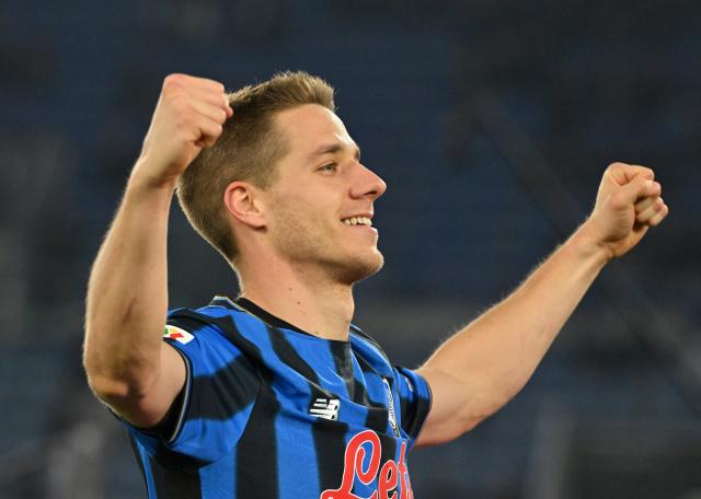(260305) -- ROME, March 5, 2026 (Xinhua) -- Atalanta's Mario Pasalic celebrates his score during the Italian Cup semifinal 1st leg match between Lazio and Atalanta in Rome, Italy, March 4, 2026. (Photo by Alberto Lingria/Xinhua)
