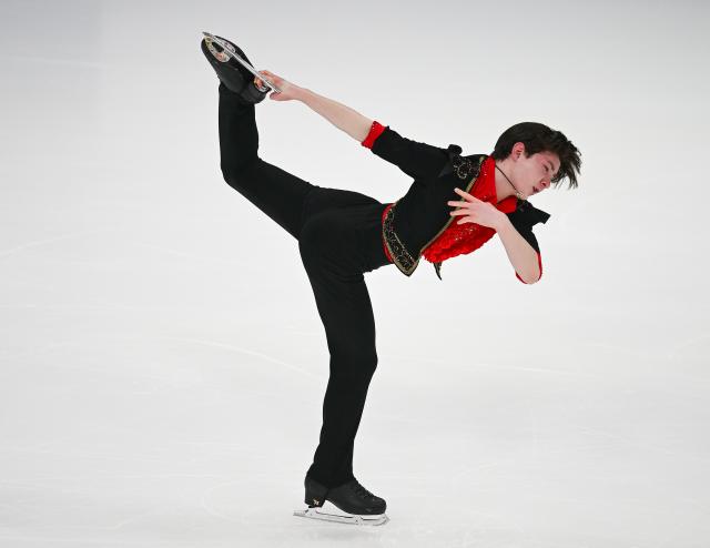 (260305) -- TALLINN, March 5, 2026 (Xinhua) -- Nakata Rio of Japan competes during the men's short program at the ISU Figure Skating Junior World Championships in Tallinn, Estonia, March 4, 2026. (Photo by Sergei Stepanov/Xinhua)