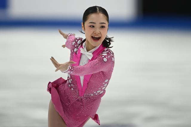 (260306) -- TALLINN, March 6, 2026 (Xinhua) -- Shimada Mao of Japan competes during the women's short program at the ISU Figure Skating Junior World Championships in Tallinn, Estonia, March 5, 2026 (Photo by Sergei Stepanov/Xinhua)
