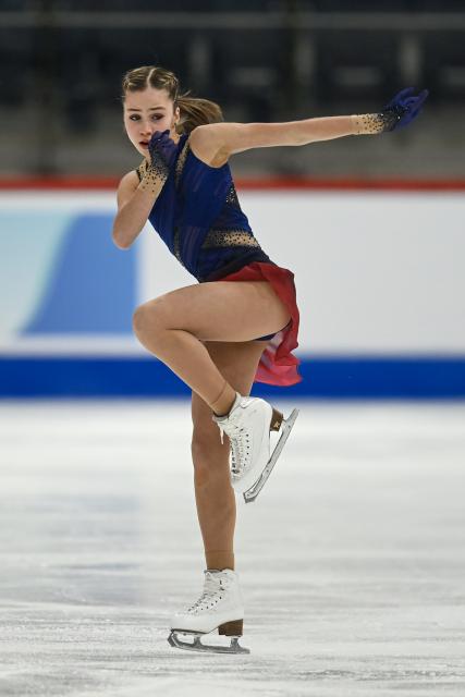(260306) -- TALLINN, March 6, 2026 (Xinhua) -- Elina Goidina of Estonia competes during the women's short program at the ISU Figure Skating Junior World Championships in Tallinn, Estonia, March 5, 2026 (Photo by Sergei Stepanov/Xinhua)