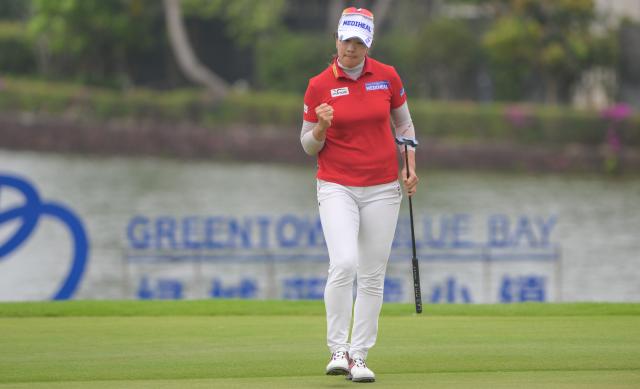 (260306) -- LINGSHUI, March 6, 2026 (Xinhua) -- Kim A Lim of South Korea reacts during the second round of the Blue Bay LPGA golf tournament in Lingshui, south China's Hainan Province, March 6, 2026. (Xinhua/Yang Guanyu)