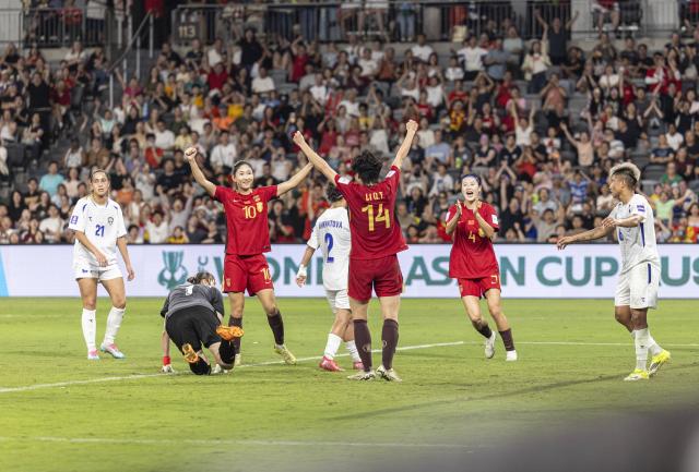 (260306) -- SYDNEY, March 6, 2026 (Xinhua) -- Players of China celebrate scoring during the Group B match of AFC Women's Asian Cup 2026 between China and Uzbekistan in Sydney, Australia, March 6, 2026. (Photo by Hu Jingchen/Xinhua)