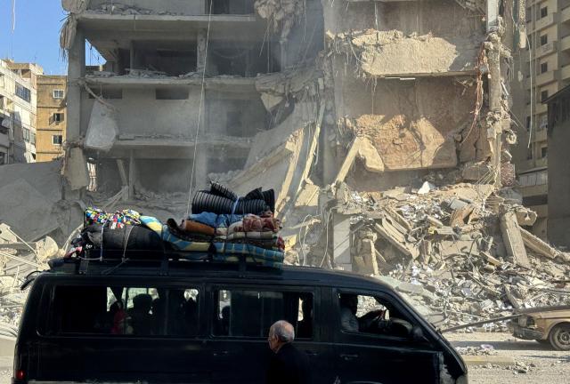 (260306) -- BEIRUT, March 6, 2026 (Xinhua) -- Building debris is seen after an Israeli airstrike in Beirut's southern suburbs, Lebanon, March 6, 2026. Dozens of Israeli airstrikes targeted areas across Lebanon overnight and early Friday, striking Beirut's southern suburbs, southern Lebanon and the Bekaa Valley amid escalating military tensions. (Photo by Bilal Jawich/Xinhua)