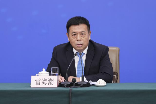 (260307) -- BEIJING, March 7, 2026 (Xinhua) -- Lei Haichao, head of the National Health Commission, attends a press conference for the fourth session of the 14th National People's Congress (NPC) on people's livelihood in Beijing, capital of China, March 7, 2026. (Xinhua/Wang Xi)