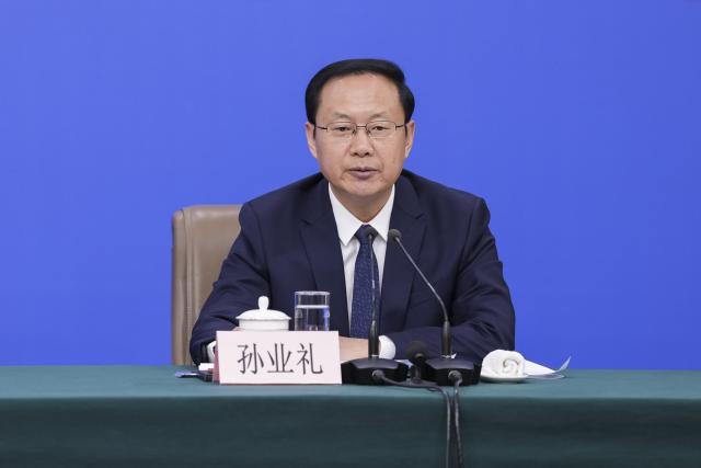 (260307) -- BEIJING, March 7, 2026 (Xinhua) -- Sun Yeli, minister of culture and tourism, attends a press conference for the fourth session of the 14th National People's Congress (NPC) on people's livelihood in Beijing, capital of China, March 7, 2026. (Xinhua/Wang Xi)