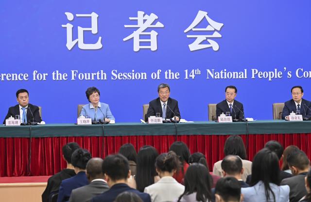 (260307) -- BEIJING, March 7, 2026 (Xinhua) -- A press conference for the fourth session of the 14th National People's Congress (NPC) on people's livelihood is held in Beijing, capital of China, March 7, 2026. (Xinhua/Li Xin)