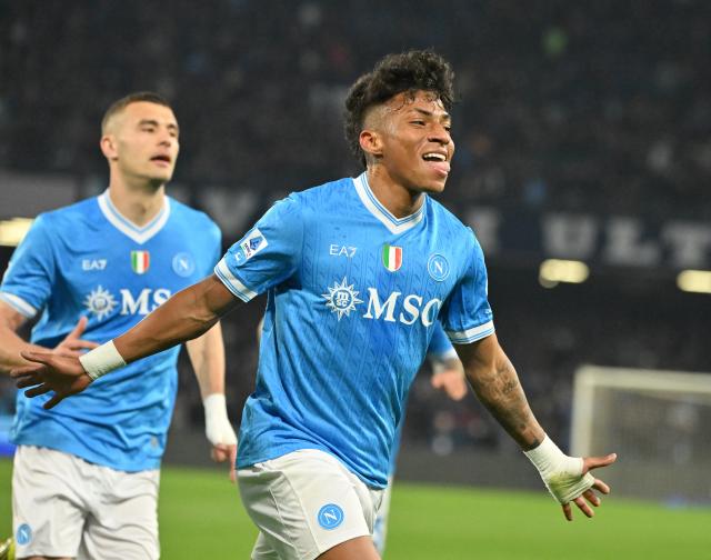 (260307) -- NAPLES, March 7, 2026 (Xinhua) -- Napoli's Santos Alisson celebrates his goal during a Serie A football match between Napoli and Torino in Naples, Italy, March 6, 2026. (Photo by Alberto Lingria/Xinhua)
