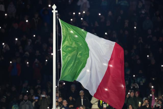 (260307) -- VERONA, March 7, 2026 (Xinhua) -- The Italian national flag is seen during the opening ceremony of Milan-Cortina 2026 Paralympic Winter Games at Verona Olympic Arena in Verona, Italy, March 6, 2026. (Xinhua/Li Jing)