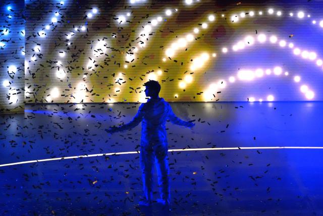 (260307) -- VERONA, March 7, 2026 (Xinhua) -- An actor performs during the opening ceremony of Milan-Cortina 2026 Paralympic Winter Games at Verona Olympic Arena in Verona, Italy, March 6, 2026. (Xinhua/Cai Yang)