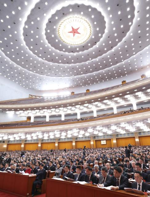 (260307) -- BEIJING, March 7, 2026 (Xinhua) -- The second plenary meeting of the fourth session of the 14th National Committee of the Chinese People's Political Consultative Conference (CPPCC) is held at the Great Hall of the People in Beijing, capital of China, March 7, 2026. (Xinhua/Huang Jingwen)