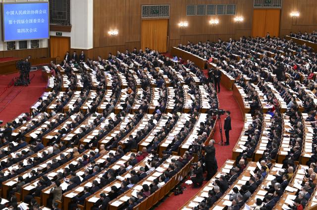 (260307) -- BEIJING, March 7, 2026 (Xinhua) -- The second plenary meeting of the fourth session of the 14th National Committee of the Chinese People's Political Consultative Conference (CPPCC) is held at the Great Hall of the People in Beijing, capital of China, March 7, 2026. (Xinhua/Cao Yiming)