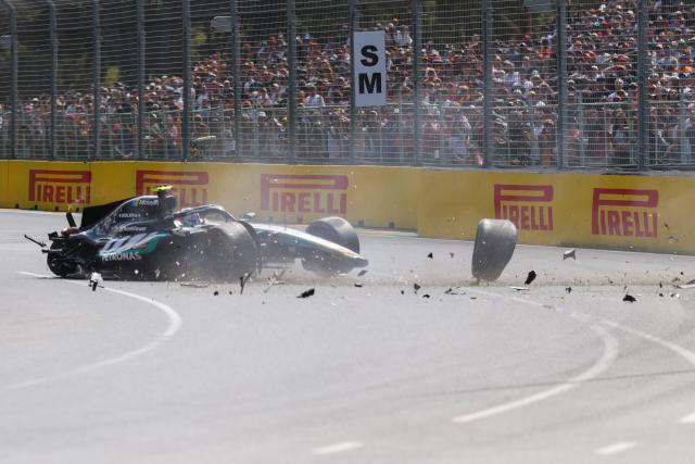 (260307) -- MELBOURNE, March 7, 2026 (Xinhua) -- Mercedes's Andrea Kimi Antonelli of Italy crashes during the practice session of the Formula One Australia Grand Prix in Melbourne, Australia, March 7, 2026. (Photo by Qian Jun/Xinhua)