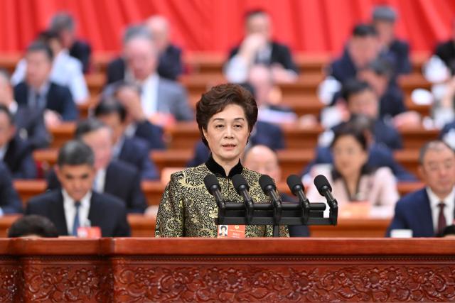 (260307) -- BEIJING, March 7, 2026 (Xinhua) -- Tao Kaiyuan, a member of the 14th National Committee of the Chinese People's Political Consultative Conference (CPPCC), speaks at the second plenary meeting of the fourth session of the 14th CPPCC National Committee at the Great Hall of the People in Beijing, capital of China, March 7, 2026. (Xinhua/Yue Yuewei)