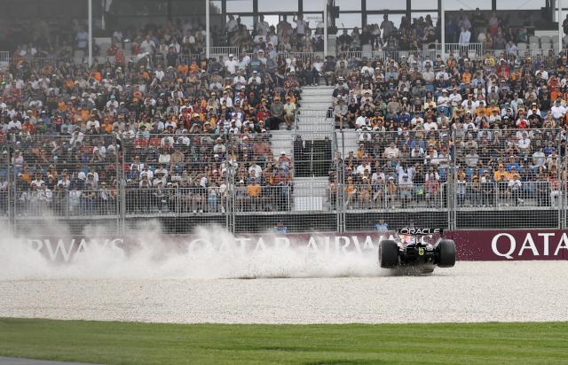 (260307) -- MELBOURNE, March 7, 2026 (Xinhua) -- Red Bull's Max Verstappen of the Netherlands spins off the track during the qualifying session of the Formula One Australia Grand Prix at Albert Park in Melbourne, Australia, March 7, 2026. (Xinhua/Ma Ping)