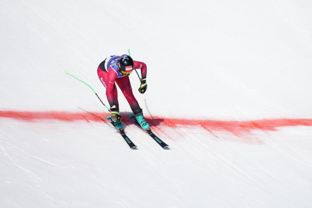 (260307) -- CORTINA D'AMPEZZO, March 7, 2026 (Xinhua) -- Veronika Aigner of Austria competes during para alpine skiing women's downhill vision impaired match at the Milan-Cortina 2026 Paralympic Winter Games in Cortina D'ampezzo, Italy, March 7, 2026. (Xinhua/Wang Kaiyan)