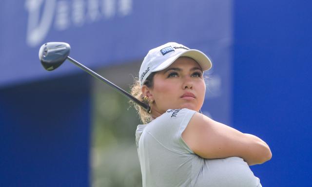 (260307) -- LINGSHUI, March 7, 2026 (Xinhua) -- Alexa Pano of the United States plays a shot during the third round of the Blue Bay LPGA golf tournament in Lingshui, south China's Hainan Province, March 7, 2026. (Xinhua/Yang Guanyu)