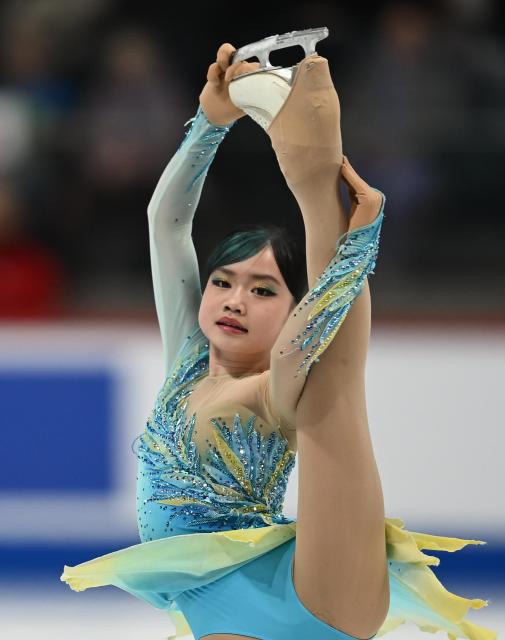 (260308) -- TALLINN, March 8, 2026 (Xinhua) -- Ariel Guo of China's Hong Kong competes during the women's free skating at the ISU Figure Skating Junior World Championships in Tallinn, Estonia, March 7, 2026. (Photo by Sergei Stepanov/Xinhua)