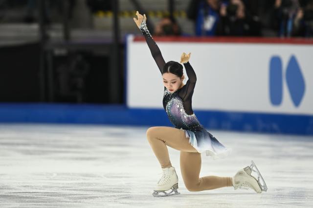 (260308) -- TALLINN, March 8, 2026 (Xinhua) -- Wang Yihan of China competes during the women's free skating at the ISU Figure Skating Junior World Championships in Tallinn, Estonia, March 7, 2026. (Photo by Sergei Stepanov/Xinhua)