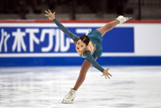 (260308) -- TALLINN, March 8, 2026 (Xinhua) -- Hana Bath of Australia competes during the women's free skating at the ISU Figure Skating Junior World Championships in Tallinn, Estonia, March 7, 2026. (Photo by Sergei Stepanov/Xinhua)