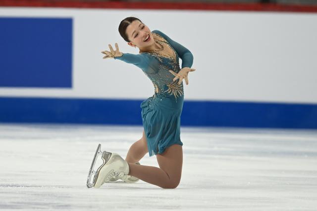 (260308) -- TALLINN, March 8, 2026 (Xinhua) -- Hana Bath of Australia competes during the women's free skating at the ISU Figure Skating Junior World Championships in Tallinn, Estonia, March 7, 2026. (Photo by Sergei Stepanov/Xinhua)