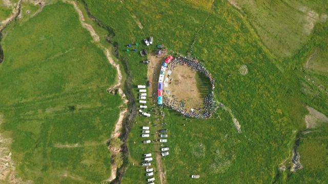 (260308) -- MENKHOANENG,, March 8, 2026 (Xinhua) -- An aerial drone photo taken on March 5, 2026 shows people participating in the Moshoeshoe Walk 2026 in Menkhoaneng, Lesotho.
  The Moshoeshoe Walk 2026, a 116-km trek from Thursday to Saturday, retraces the historic route taken more than two centuries ago by King Moshoeshoe I, the founding father of the Basotho nation, which became the Kingdom of Lesotho in 1966 after gaining independence from the United Kingdom.
  TO GO WITH "Feature: Lesotho's Moshoeshoe Walk unites culture, community, and cross-border friendship" (Xinhua/Chen Wei)